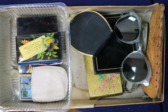 Tortoiseshell card case, compacts and sunglasses